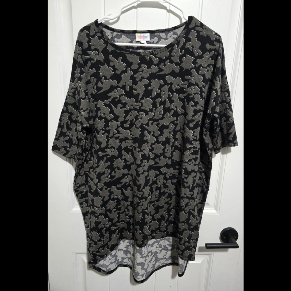 Lularoe Disney Toy Story Irma Tunic Top Shirt medium Runs Big Black Gray